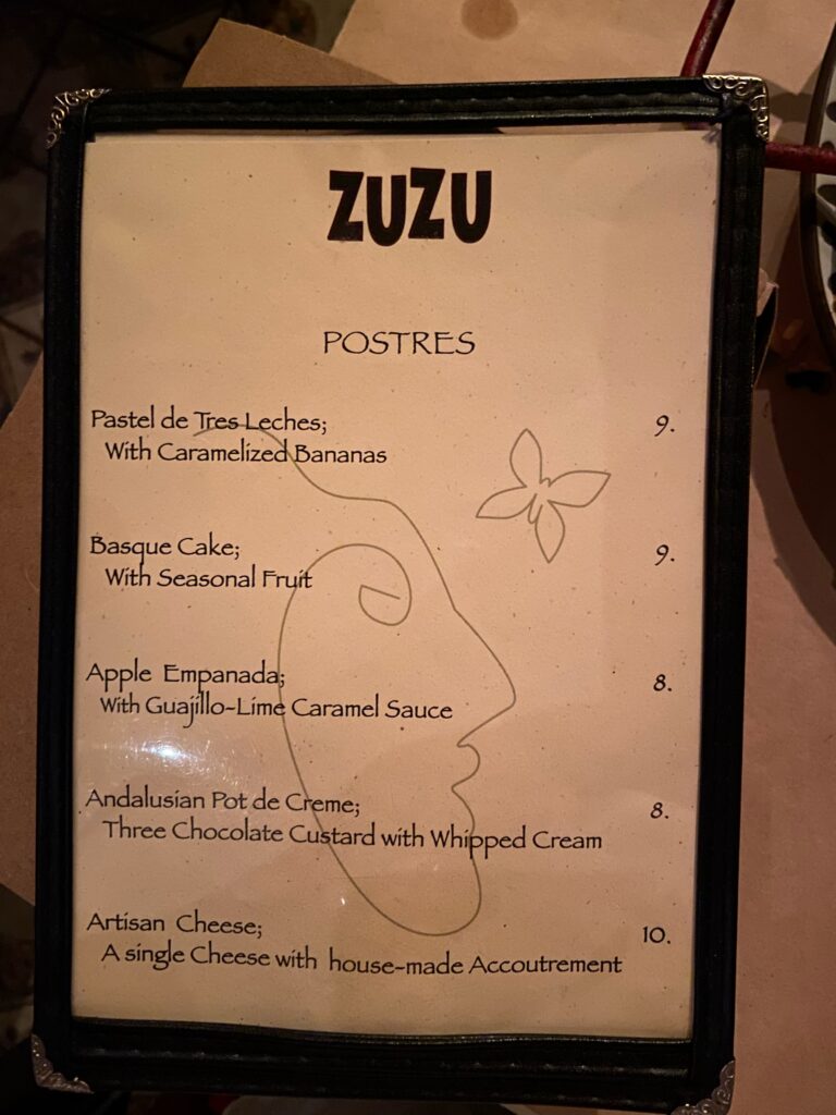 ZuZu Dessert Menu